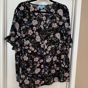 CeCe Black Floral Blouse